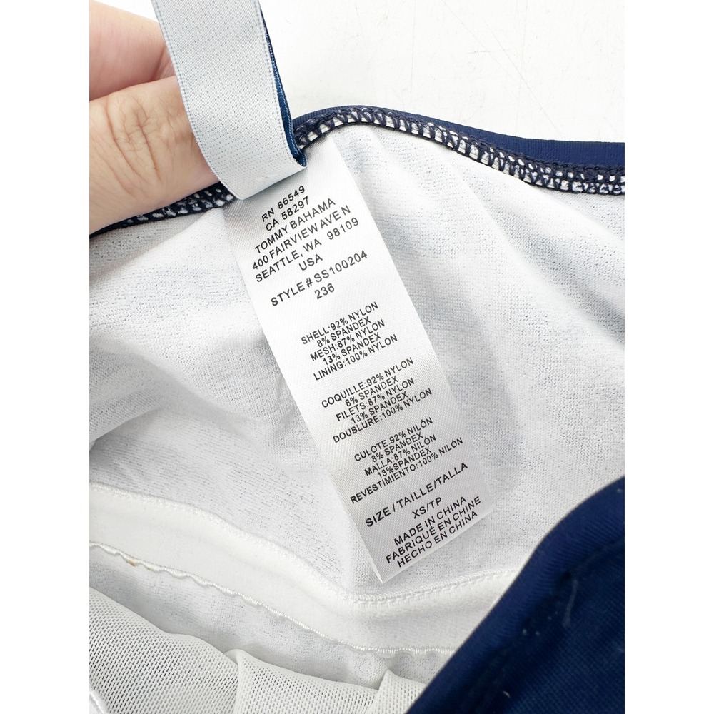 Tommy Bahama Tankini Top XS Blue White Stripe Pearl Bandeau Ruched Vacation - Picture 4 of 5
